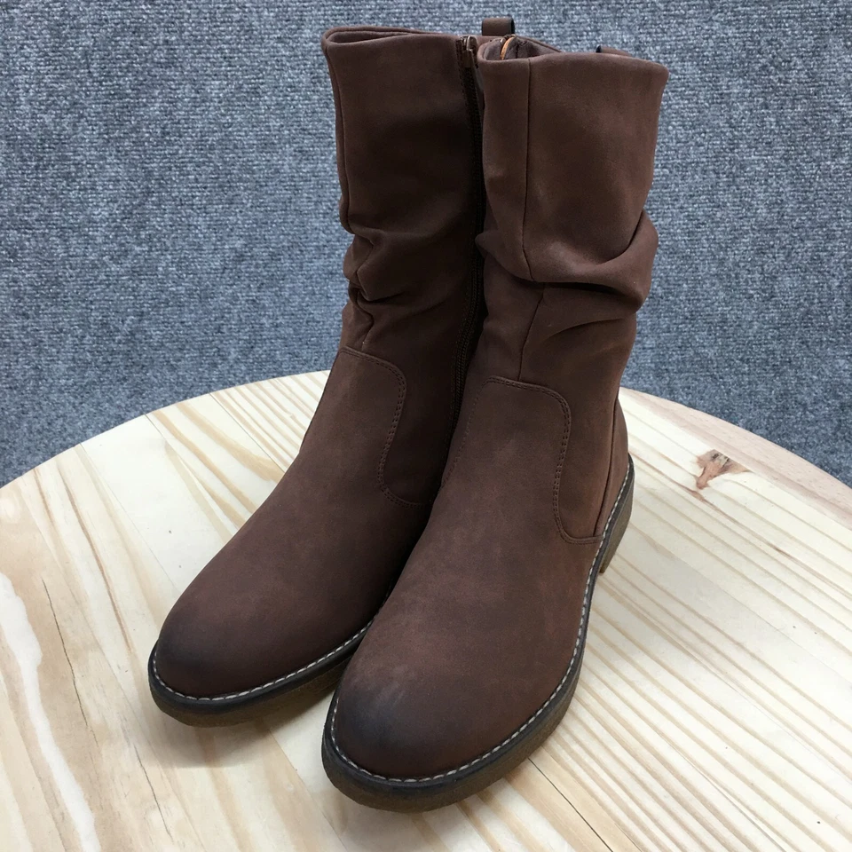 Dream Pairs Boots Womens 8.5 Ankle Bootie Brown Side Zip Casual Block Heels - Image 3 of 4