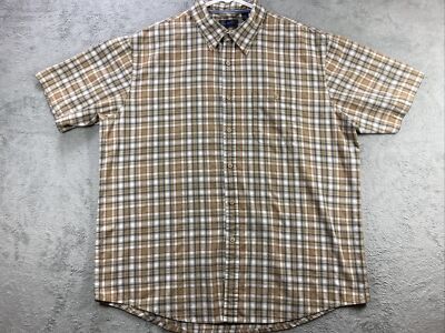 Arrow Shirt Men XL Brown Plaid Button Up Short Sleeve Rockabilly Casual
