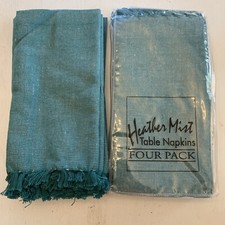 Cotton Table Napkins Reusable Fringed 8 Napkins, Teal/White Heather Mist New