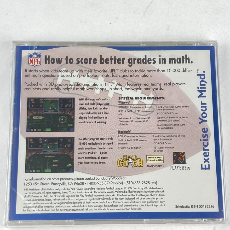 Mac Windows PC CD ROM NFL Math 1997 Brand New Sealed Ages 8-12 - Image 4 of 4