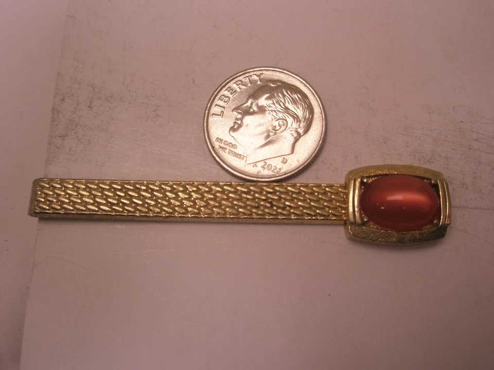 2-5/16" Pink Cabochon Gold Tone Vintage Tie Bar Clip simple design - Image 2 of 4