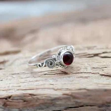Natural Garnet Gemstone Ring Stacking Ring 925 Sterling Silver Ring Wedding Gift