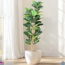 5FT Faux Fiddle Leaf Fig Tree with White Pot - Lifelike Indoor Outdoor Decor