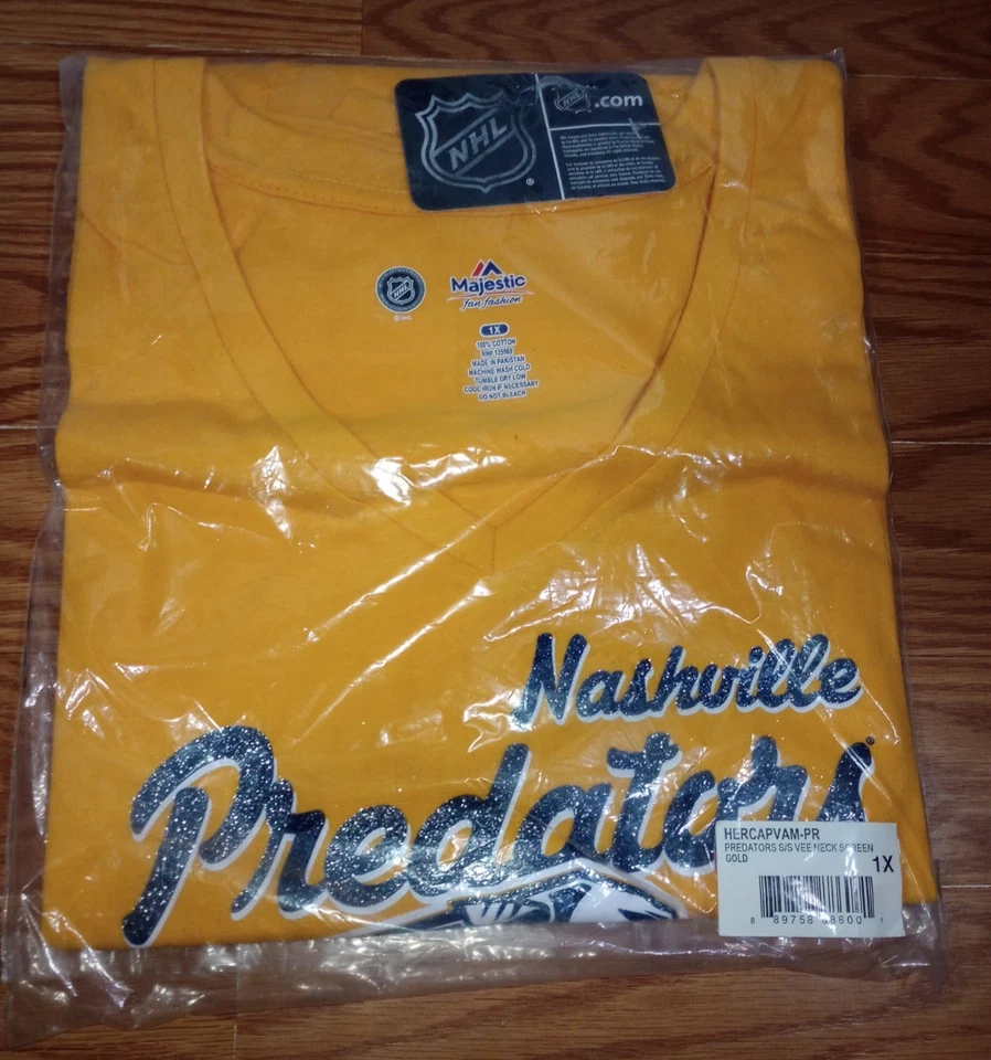 Camiseta deportiva Nashville Predators cuello en V para mujer 1X dorada NHL hockey fan Gear Foto 2 de 4