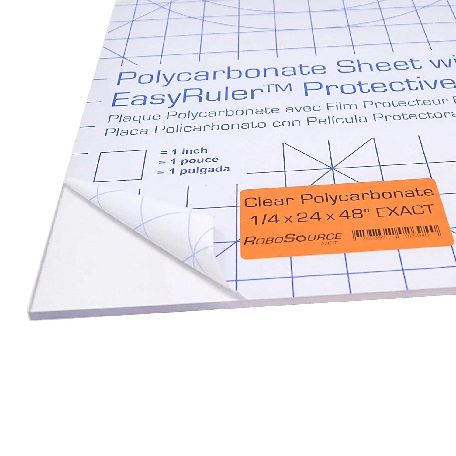 Polycarbonate Clear Plastic Sheet 24" X 48" X 0.236" (1/4") Exact with Easyruler