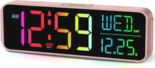 Peakeep Kids Digital Alarm Clock for Bedrooms, Date Day of Week Large Display