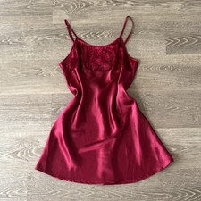Delicate Treasures Vintage 90s Red Velvet Satin Mix Whimsigoth Chemise Slip Sz M