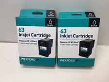 Wexford 63 Black Ink Cartridges Replaces HP 63 New in Box Sealed Lot of 2 Box