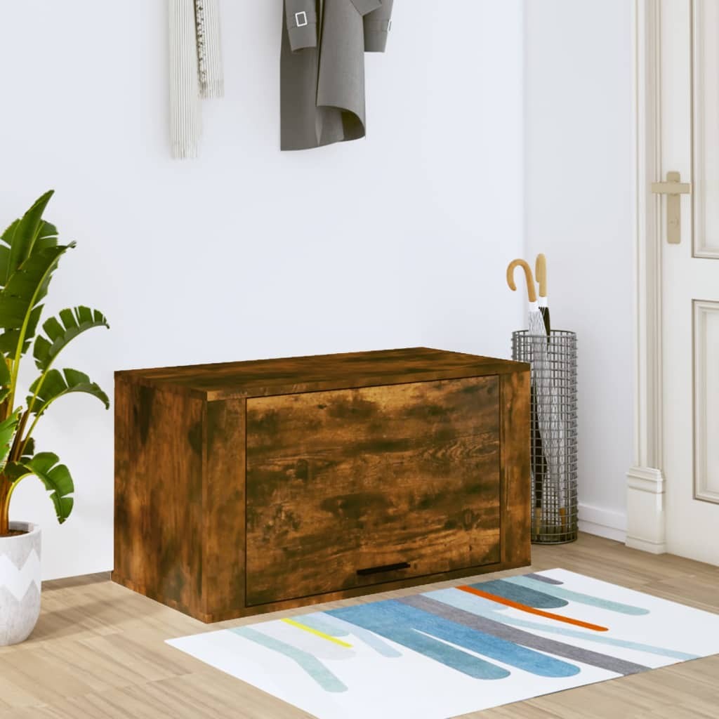 Scarpiera Salvaspazio Legno Massello 70x35x38 Rovere Fumo a Parete