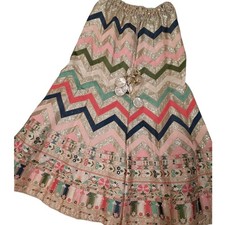 Indian Lehenga Skirt Set Gold Sequin Embroidered Chevron Floral Wedding Dupatta