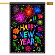 Happy New Year Garden Flag 2026 colorful red, blue, yellow, green, etc.