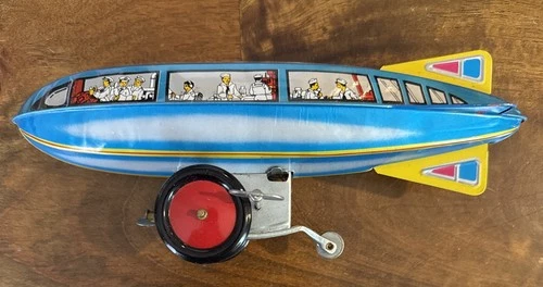 Vintage Schylling Sky Rangers Zeppelin Blimp Tin Litho Wind-Up Toy
