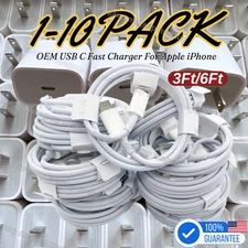 Type C Fast Charger For iPhone 17 16 15 14 13 12 11 USB-C Block 20W PD Cable Lot