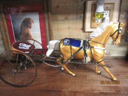 Vintage Johnny West Horse with Sulky Cart  and Harness custom