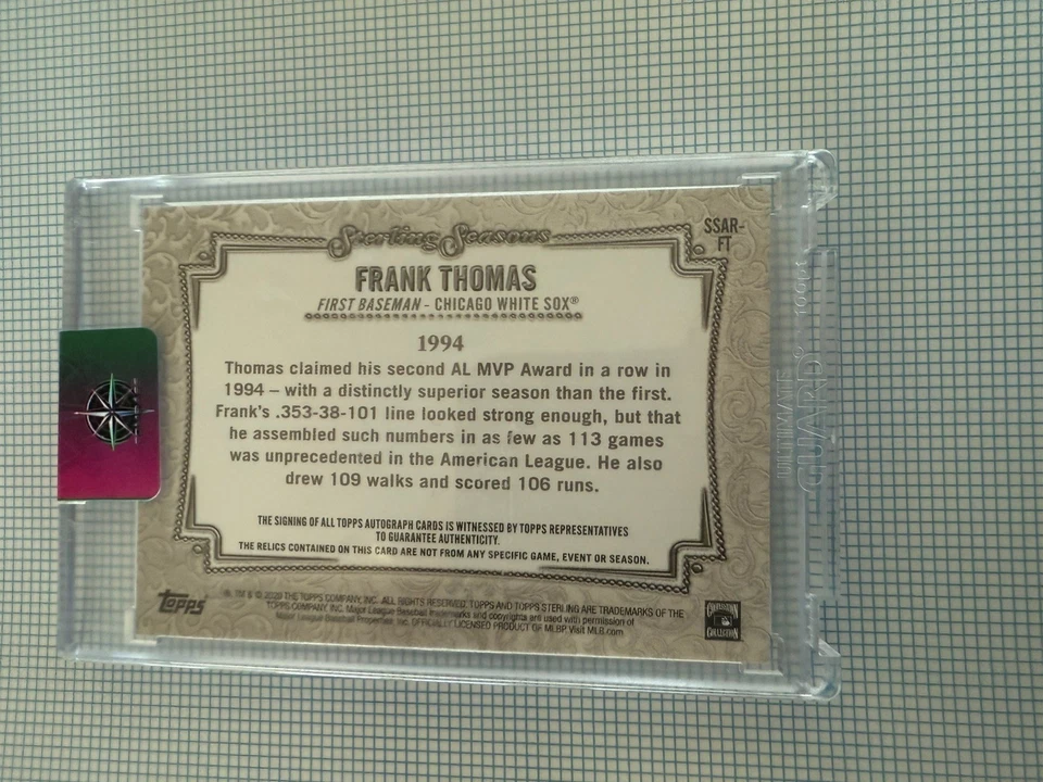 2020 Topps Sterling Frank Thomas Seasons Auto Jersey #22/25 SSAR-FT White Sox - Image 2 of 2