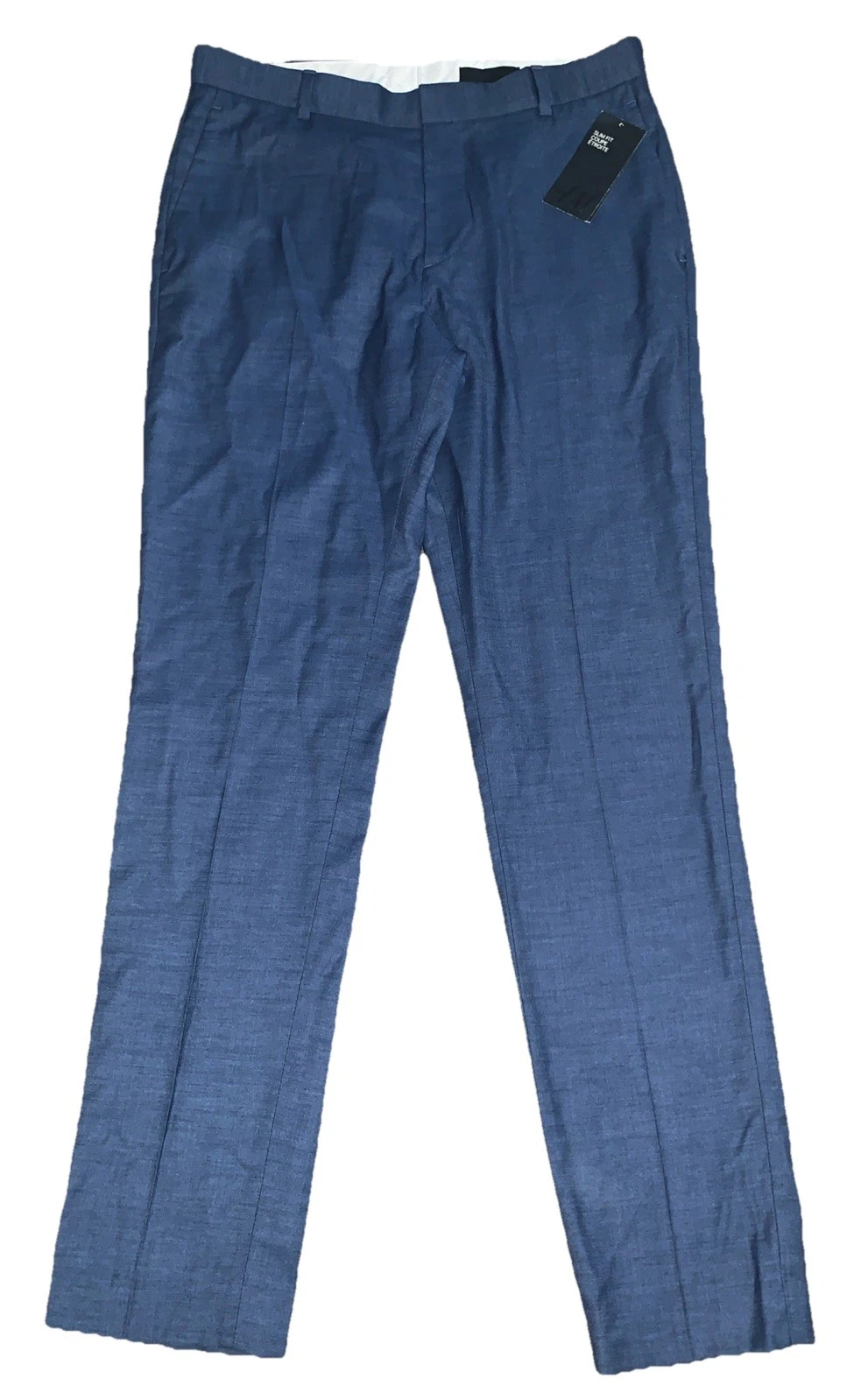 New H&M Dress Pants Slim Fit Mens 33x31 Blue Pockets Soft Wool Blend Classy 2253