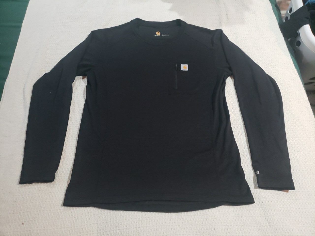 Carhartt Force Men's L Black Long Sleeve Performance T-Shirt Waffle Knit Pocket
