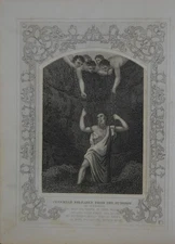 Antique Religious Art Jeremiah Released from the Dungeon 1860 Christianity