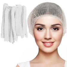 100pcs/Pack White Disposable Bouffant Caps,24inches Hair Net, Elastic Dust Ca...
