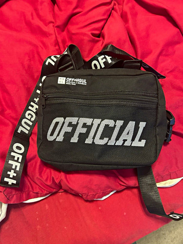 OFF+HUL Black Nylon Crossbody Messenger Bag Mesh Logo Strap Zip Adjustable