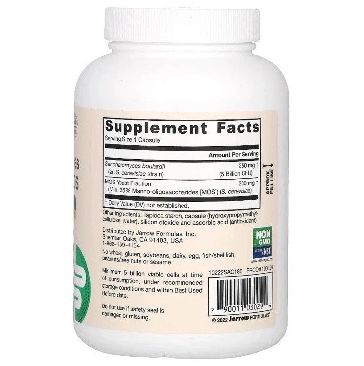 Jarrow Formulas Saccharomyces Boulardii + MOS, 5 mil millones de UFC, 180 cápsulas veganas Foto 2 de 2