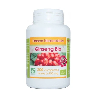 FRANCE HERBORISTERIE GINSENG BIO AB 200 comprimés dosés à 400 mg en comprimés.