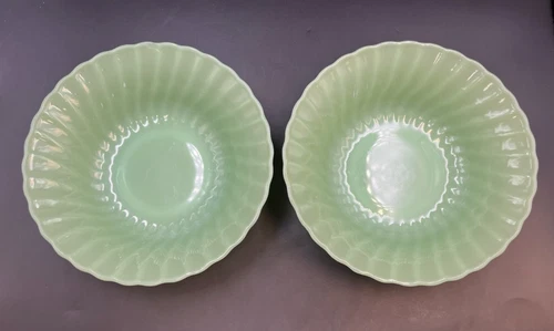 Vtg Set of Anchor Hocking Fire-King Jadeite Swirl Shell Bowls - As Is