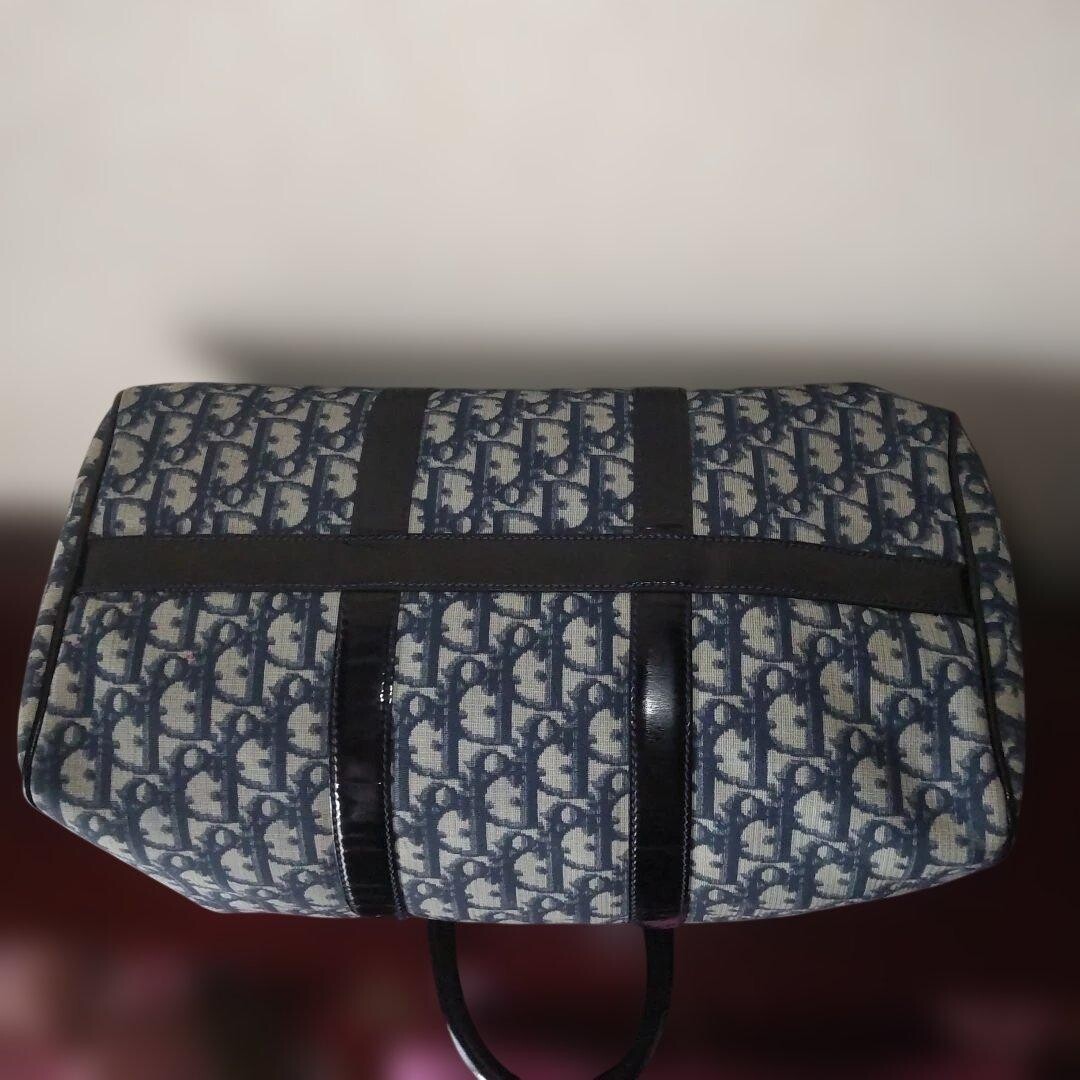 Christian Dior Trotter Mini Boston Bag Canvas Navy White D Ring Gold Hardware image 7