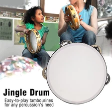 Wooden Handheld Tambourine Hand Drum with Bells Jingles for Early Education