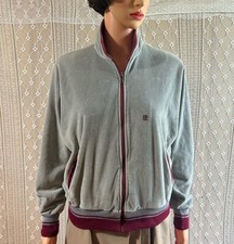 Vintage 1970s Track Sweatshirt Terry Cloth Womens 44  Zip Cardigan Coat Preppy