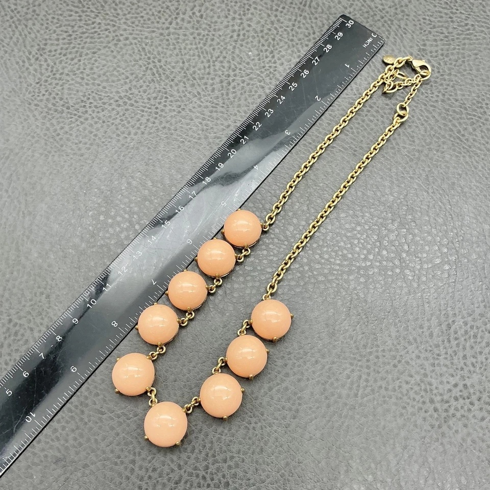 J.Crew Statement Necklace Women Peach Resin Cabochon Gold Tone Chain Adjustable - Image 3 of 4