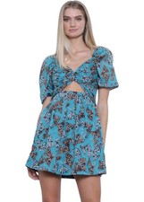Karina Grimaldi Womens Ellis *IN Teal Navy Abstract Floral* Mini Dress Medium