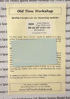 Old Time Workshop 8205 BR Standard 20T Brake Van (Air Braked) Decals OO Gauge