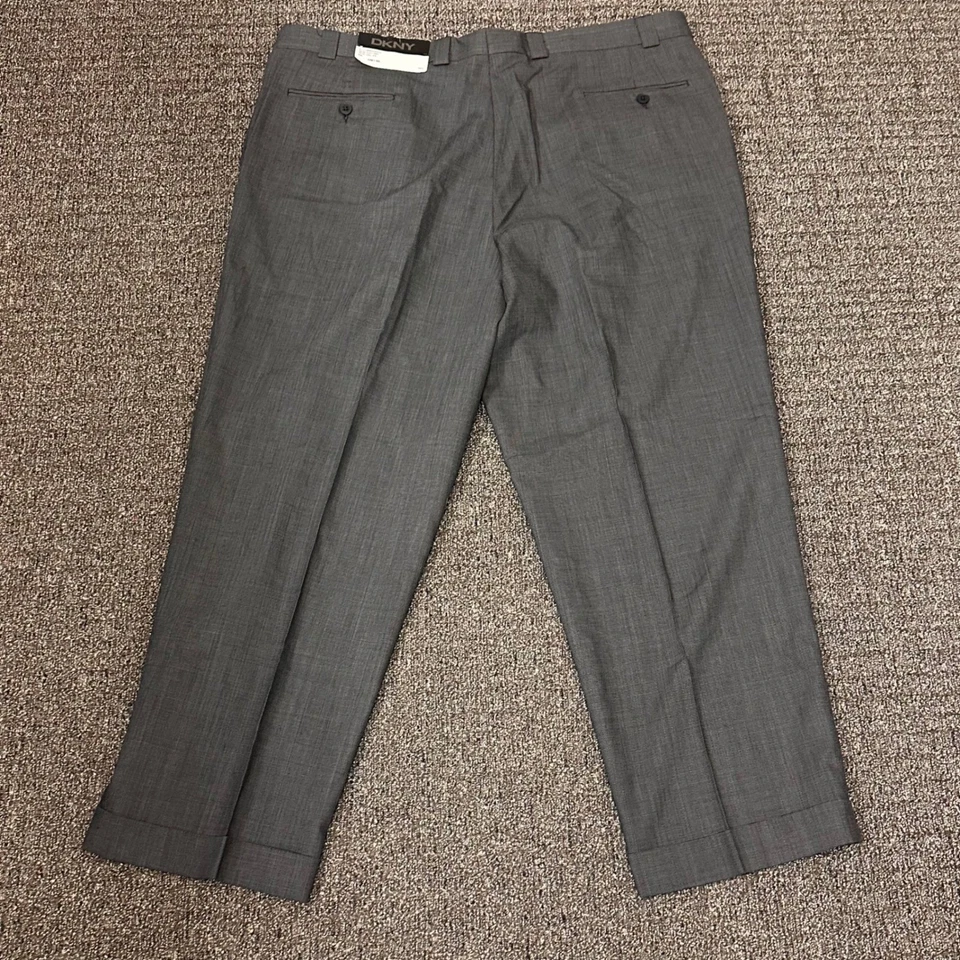 Pantalones de vestir de lana DKNY talla 42x30 plisados con puños pantalones negocios nuevos con etiquetas Foto 3 de 4