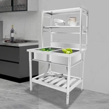 Commercial Double Stainless Steel Sink 2-Sink Kitchen Rack Sink with Bracket