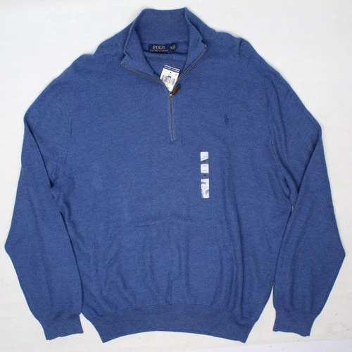 NWT Polo Ralph Lauren 1/2 Zip Sweater Mens XXL Royal Blue Pima Cotton Knit