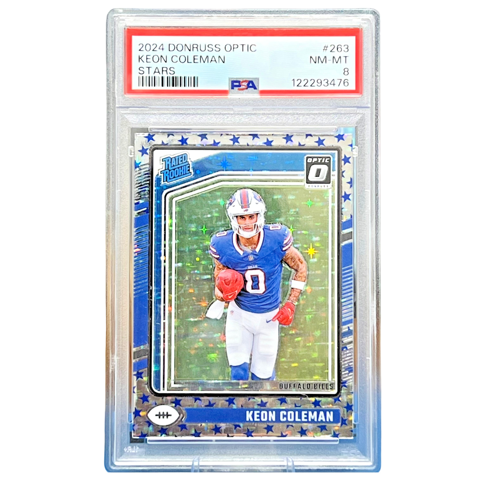2024 Donruss Optic Keon Coleman Stars Silver Prizm #263 RC | PSA 8 Buffalo Bills