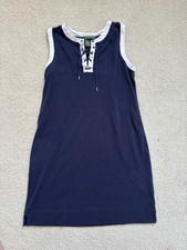Lauren Ralph Lauren navy blue sleeveless pique tennis preppy lace up dress sz S