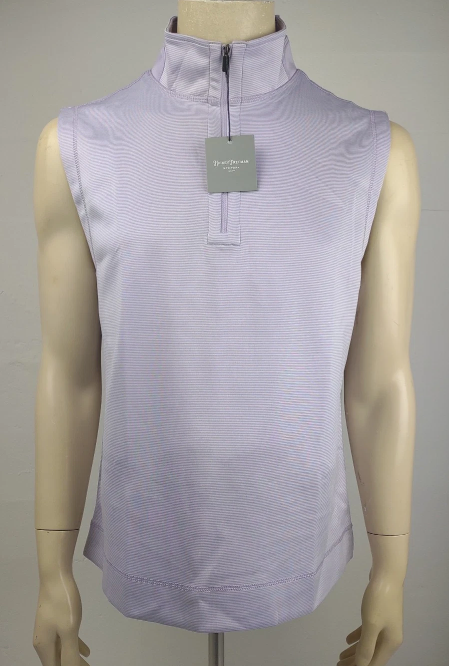 NWT Hickey Freeman light purple striped mock neck full zip golf vest mens Large