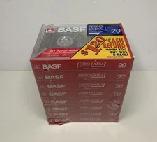 8 Pack BASF Ferro Extra I 90 Blank Audio Cassette Tape New Sealed