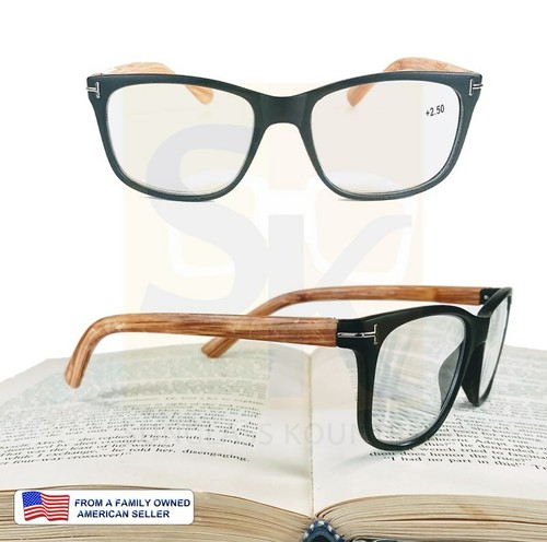 DISTRESSED! FAUX WOOD FRAME READING GLASSES +125 - +350 SPRING HINGES MEN WOMEN - Picture 5 of 21