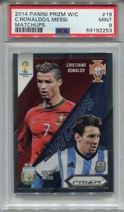 Panini Prizm World Cup Soccer 2014 Matchups #19 Ronaldo & Messi PSA 9