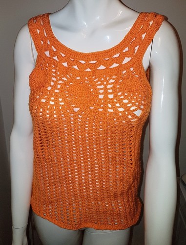 Handarbeit Häkeltop, orange Badeanzug Cover Up, orange T-Shirt, orange Top,  - Bild 1 von 6