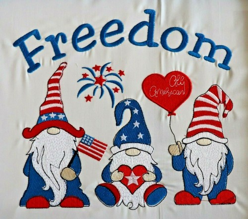 Patriotische Wichtel bestickt Quilt Block 13" mal 11" 4th of July American Freedom - Bild 1 von 3