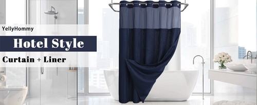 No Hook Shower Curtain with Snap Liner Set and Top Sheer Window 75"x72" (BLUE) - Picture 7 of 9