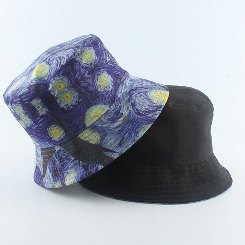 1pc Starry Night Bucket Hats Reversible Harajuku Fisherman Hat Unisex Headwear A - Picture 2 of 18