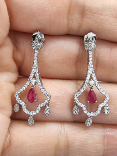 Pendientes colgantes de plata esterlina rubí rojo natural nuevos vendedor del Reino Unido 00705 - Imagen 3 de 5