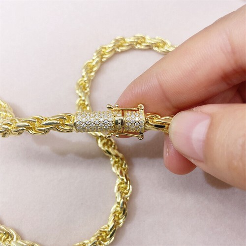 Collana Uomo 6mm Certificata Moissanite Catena Cubana Argento 925 Placcato Oro - Foto 18 di 18