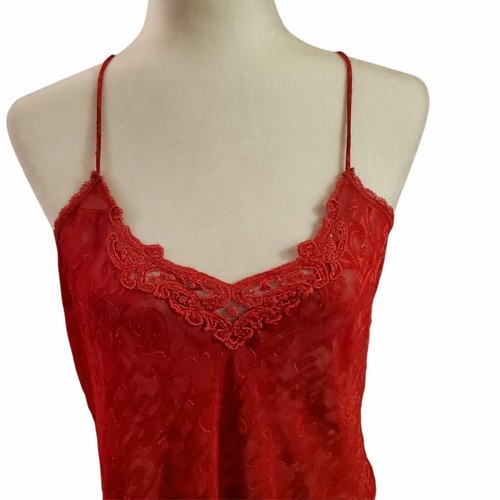 Camisón largo vintage Lucie Ann II para mujer talla mediana rojo cachemira encaje - Imagen 2 de 6