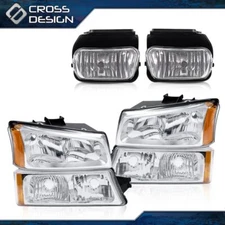 Chrome Headlight Amber Signal Fog Light Fit For 03-07 Chevy Silverado Avalanche